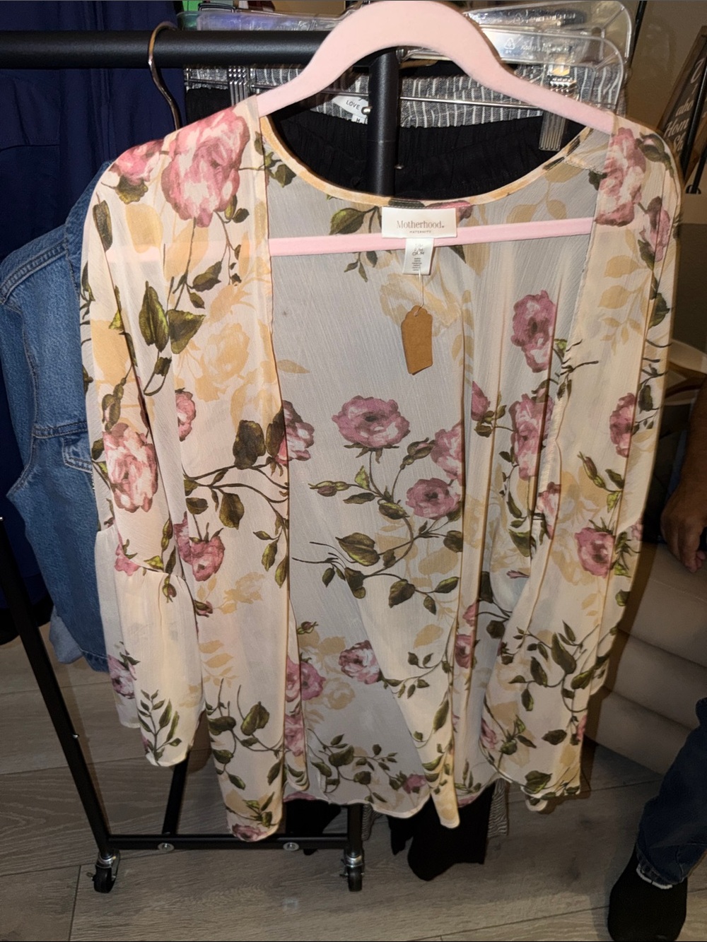 Motherhood Maternity Cream Floral Sheer Open-Front Kimono